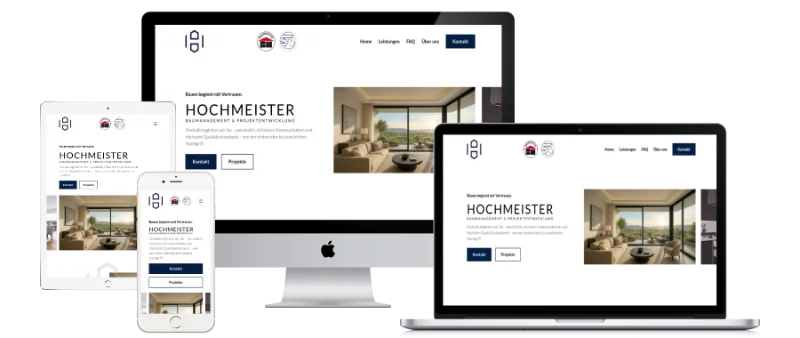 Ein Mockup der Hochmeister Webseite auf allen gängingen Geräten