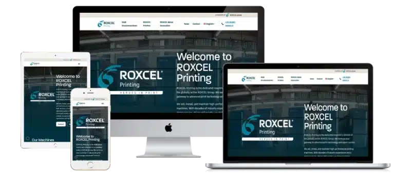 Ein Mockup der ROXCEL Printing Webseite auf allen gängingen Geräten